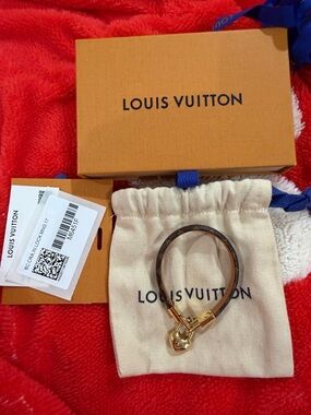 Louis Vuitton Brown Monogram Leather Bracelet with Gold Hardware